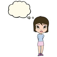 cartoon shy girl with thought bubble N8