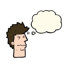 cartoon stressed out face with thought bubble N8