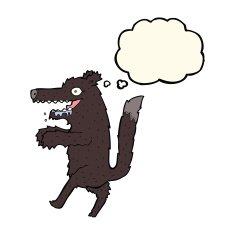 cartoon big bad wolf with thought bubble N2