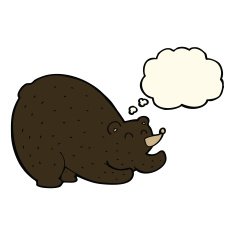 cartoon stretching black bear with thought bubble N3