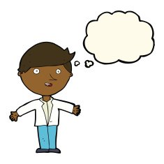cartoon man in casual jacket with thought bubble N8