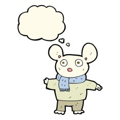 cartoon mouse in clothes with thought bubble N8