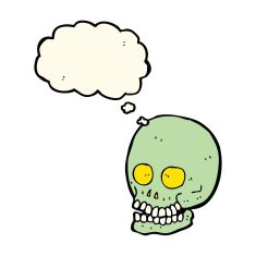 cartoon skull with thought bubble N24