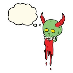 cartoon spooky halloween skull with thought bubble N8