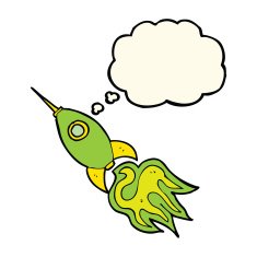 cartoon space rocket with thought bubble N18