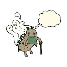 cartoon old potato with thought bubble N7