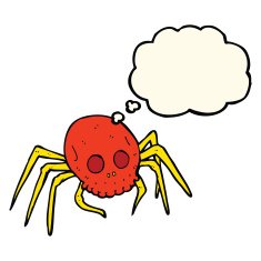 cartoon spooky halloween skull spider with thought bubble N8