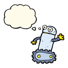 cartoon robot with thought bubble N124
