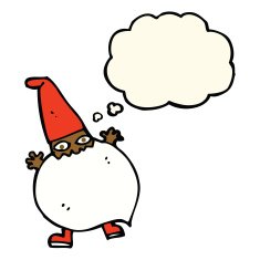 cartoon tiny santa with thought bubble N12