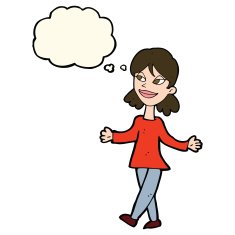 cartoon woman with no worries thought bubble N28