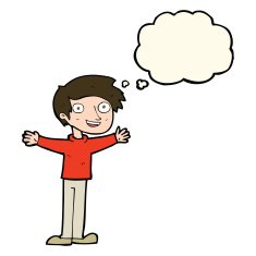 cartoon enthusiastic man with thought bubble N7