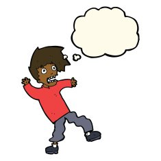 cartoon terrified man with thought bubble N171