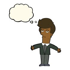cartoon bored man with thought bubble N28