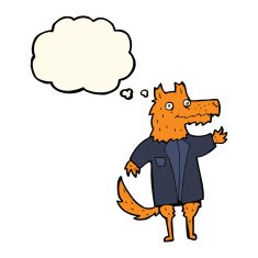 cartoon fox businessman with thought bubble N4