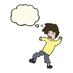 cartoon terrified man with thought bubble N172