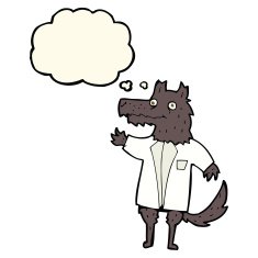 cartoon wolf businessman with thought bubble N4