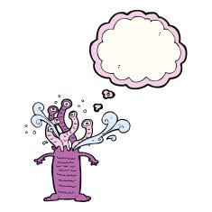 cartoon monster with thought bubble N35