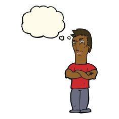 cartoon annoyed man with folded arms thought bubble N14