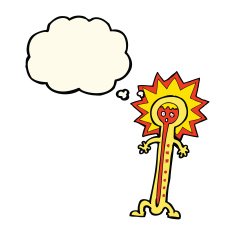 cartoon hot thermometer with thought bubble N6