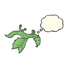 cartoon little dragon with thought bubble N4