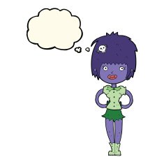 cartoon happy vampire girl with thought bubble N29