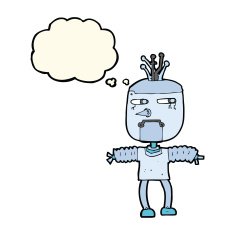 cartoon robot with thought bubble N125