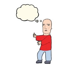 cartoon tough man with thought bubble N15