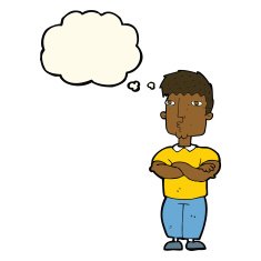 cartoon man with crossed arms thought bubble N21