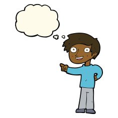cartoon man pointing with thought bubble N142