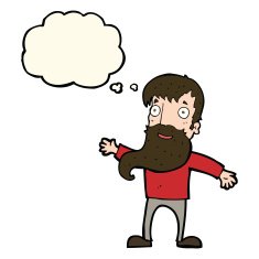 cartoon man with beard waving thought bubble N7