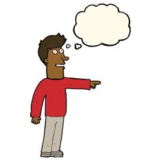cartoon man pointing with thought bubble N144