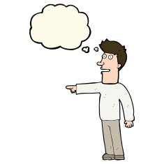 cartoon man pointing with thought bubble N145