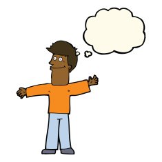 cartoon happy man with thought bubble N353