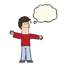 cartoon happy man with thought bubble N354