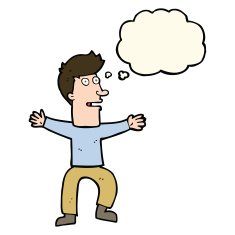 cartoon startled man with thought bubble N34
