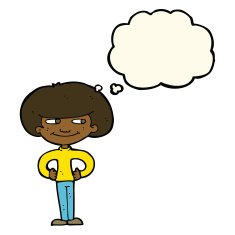 cartoon boy with hands on hips thought bubble N7