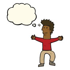 cartoon stressed out man with thought bubble N11