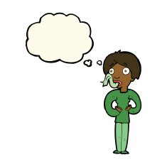 cartoon woman sticking out tongue with thought bubble N7