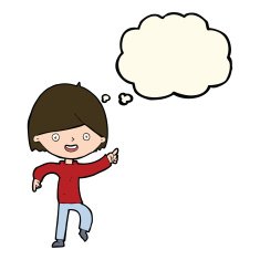 cartoon man pointing with thought bubble N147