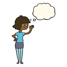 cartoon friendly girl waving with thought bubble N6