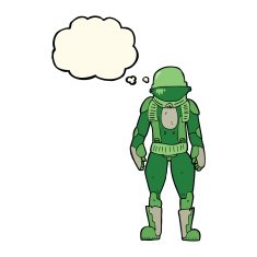 cartoon astronaut with thought bubble N86