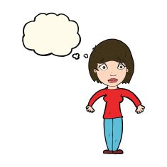 cartoon surprised woman with thought bubble N191