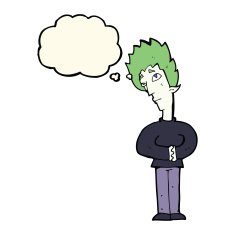 cartoon curious vampire with thought bubble N7