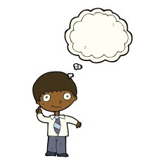 cartoon school boy with idea thought bubble N21
