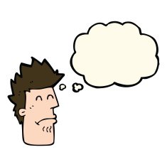 cartoon man feeling sick with thought bubble N6