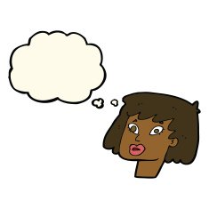 cartoon pretty female face with thought bubble N78