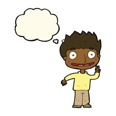 cartoon happy boy with thought bubble N167