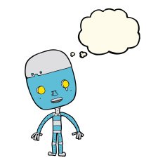 cartoon sad robot with thought bubble N8