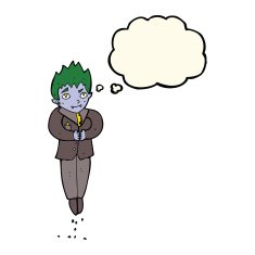 cartoon floating vampire with thought bubble N7