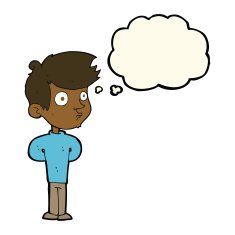 cartoon boy staring with thought bubble N13